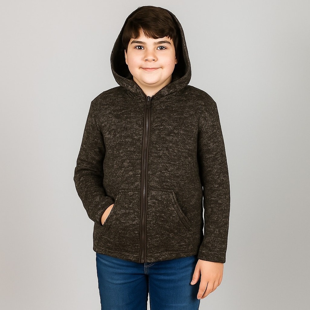 Copper Denim Full Zip Hooded Sweater Boys Size 7 Gray Black Lightweight Marled